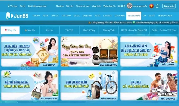 Khuyến Mãi Tại Jun88: Tổng Hợp Ưu Đãi Hấp Dẫn Nhất Cho Cược Thủ 1 Vô vàn các chương trình khuyến Mãi Jun88 hấp dẫn tặng hội viên